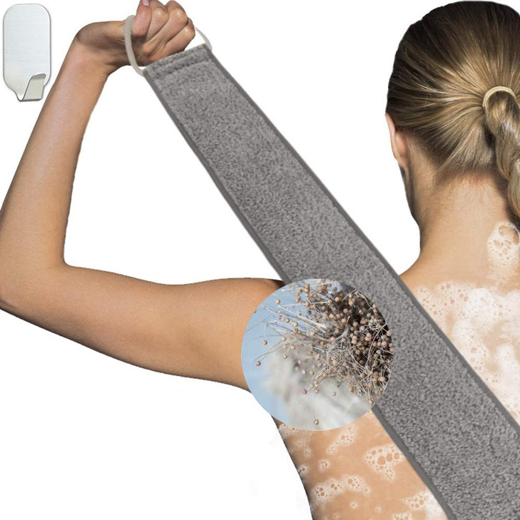 Loofah Back Scrubber for Shower for Men/Women, Natural Soft Flax Back Scrub Washer, Extra Long Back Exfoliator Cleaner for Shower Acne, Dual-Sided Ba