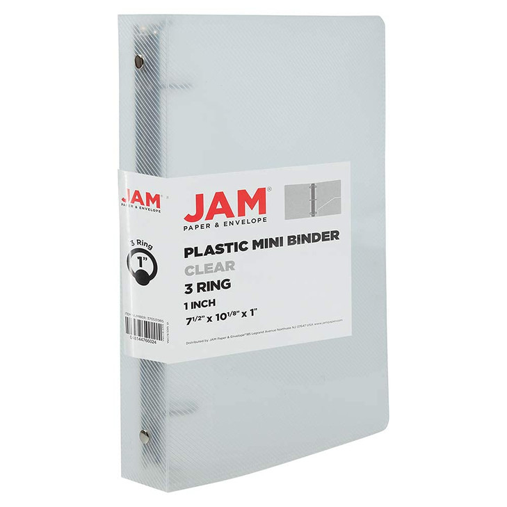 JAM PAPER Plastic 1 inch Mini Binder - Clear 3 Ring Binder - Sold Individually