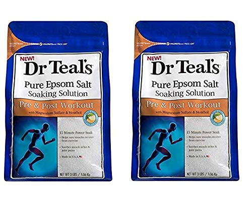 Dr Teal's Pre & Post Workout Bath Soak Gift Set (2 Pack, 3lbs Ea) - 15 Minute Power Soak with Magnesium Sulfate & Menthol - Essential Oils Blended wi