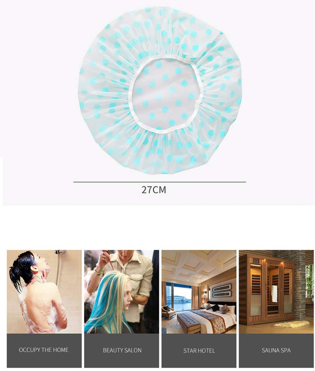 TCOTBE 6 Pieces Waterproof EVA Plastic Shower Cap,Elastic Reusable Bathing Cap,Beauty Salon Spa Lace Elastic Band Flower Printed Hat Environmental Pr