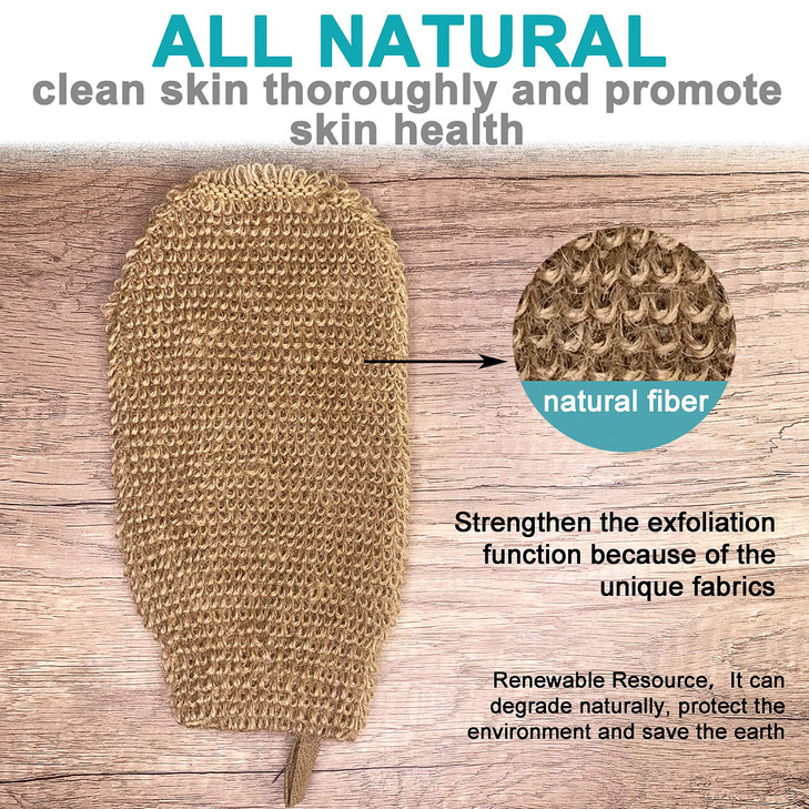 2 pcs/Set Large Natural Exfoliating Hemp Back Scrubber for Shower for Men and Women - Rub Glove Mitt Mitten - Deep Clean & Invigorate Your Skin - Mac