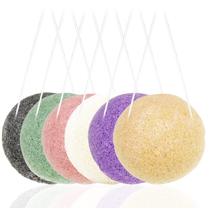 6 Pack Natural Konjac Facial Sponges, findTop 6 Colors Konjac Exfoliating Facial Sponge Set for Gentle Face Cleansing and Exfoliation- Charcoal, Turm