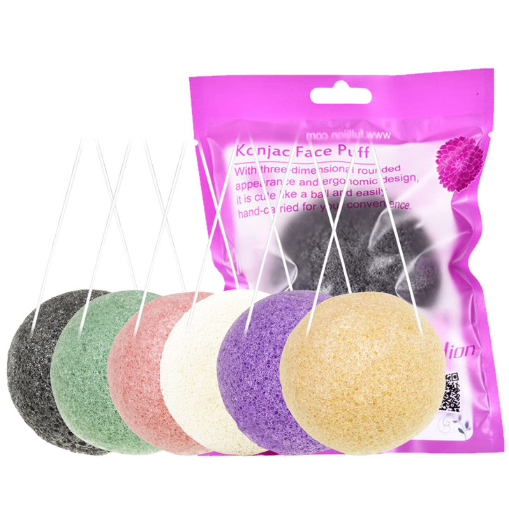 6 Pack Natural Konjac Facial Sponges, findTop 6 Colors Konjac Exfoliating Facial Sponge Set for Gentle Face Cleansing and Exfoliation- Charcoal, Turm