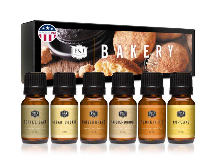 P&J Trading Bakery Set of 6 Fragrance Oils - Pumpkin Pie, Cupcake, Sugar Cookies, Coffee Cake, Snickerdoodle, Gingerbread Candle Scents, Soap Making,