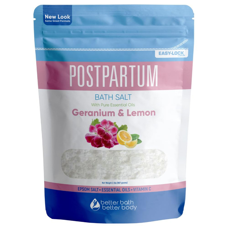Postpartum Sitz Bath Soak (2 Lbs) Postpartum Care for New Moms Bath Salt with Essential Oils in Easy Press-Lock BPA-Free Pouch Made with Natural Ingr