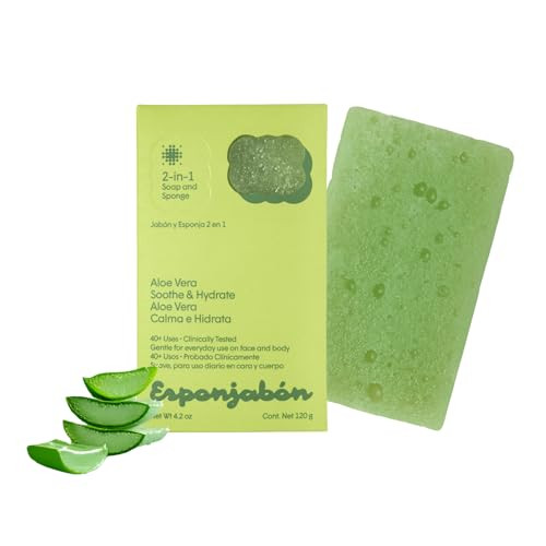 T.Taio Esponjabon Aloe Vera Soap Sponge - Gentle Shower Scrubber - Cleaning Bath Wash Scrub - Dirt & Oil Removal - Massage & Lather Foot, Elbow, & Fa