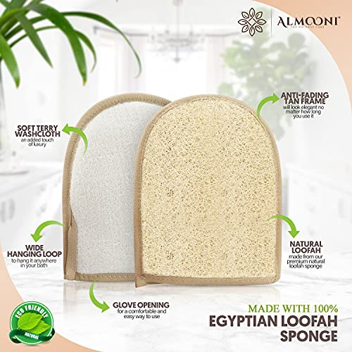 Premium Exfoliating Loofah Glove Pad Body Scrubber. Our Mitt Gloves are Made of Natural Egyptian Shower Loufa Sponge That Gets You Clean, Not Just Sp