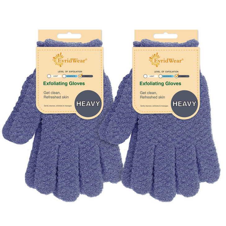Evridwear Exfoliating Dual Texture Bath Gloves for Shower, Spa, Massage and Body Scrubs, Dead Skin Cell Remover, Gloves with Hanging Loop (2 Pairs He