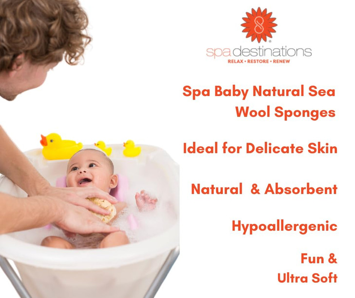 Spa Baby Absorbent Natural Bath Sponge Spa Destinations. Ultra Soft Premium Sea Wool Sponge, Biodegradable, Bath Accessories Baby and Kids, Infant Ba