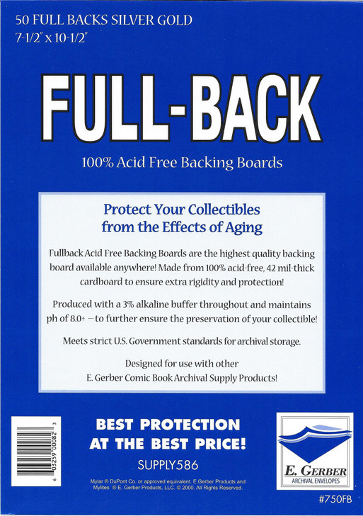 Full-Back Silver & Gold Comic Book Backing Boards 7 1/2" x 10 1/2"