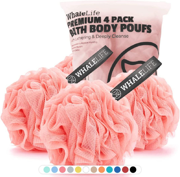 Loofah Sponge Bath Sponge for Women Men 4 Pack (Pink)