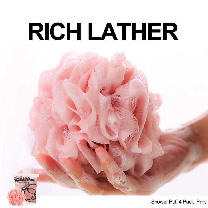 Loofah Sponge Bath Sponge for Women Men 4 Pack (Pink)