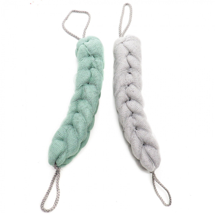 2 Pcs Exfoliating Bath Sponge Shower Pouf Loofah Back Scrubber Mesh Strap Skin Washer with Rope Handles