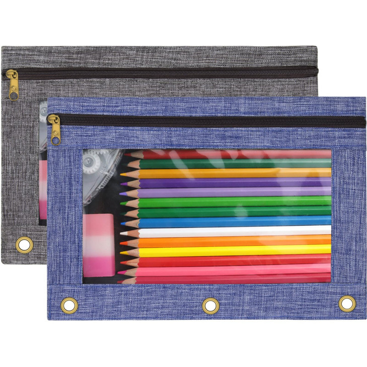 Arokimi Pencil Pouch 3 Ring, Binder Zipper Pouch Case,Zippered Pencil Pouches for School Students Office 3 Ring Binder (Pink+Grey, 2)