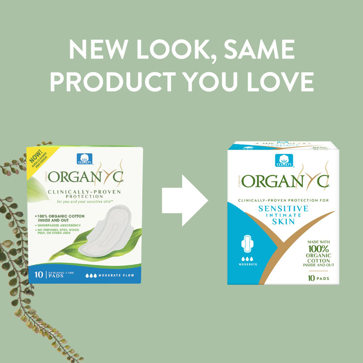 Organyc - 100% Certified Organic Cotton Feminine Pads - Sanitary Napkin with Wings for Women, Moderate Flow, Regular Absorbency, 60 Count (6 Pack of