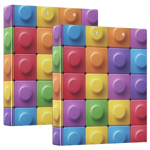 FRCSDIY Colorful Building Blocks 3 Ring Binder Round Rings 1 Pack,Holds 200 Sheets Ring Binders for School Supplies, Office or Home