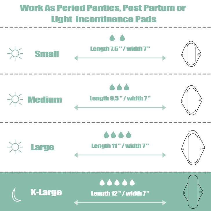 Wegreeco Reusable Menstrual Pads - Soft Cloth Sanitary Pads | Panty Liners - 6 Pack with 1 Cloth Mini Wet Bag (X-Large, Luxury)