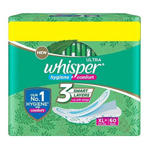 Whisper Ultra Clean Sanitary Pads for Women, XL Plus, Pack of 60 Napkins