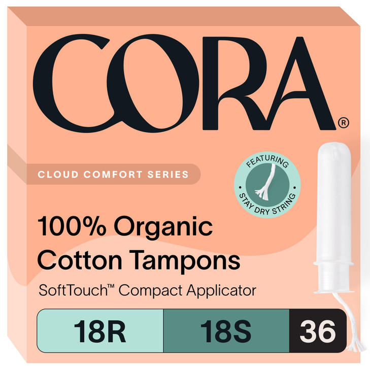 Cora Organic Cotton Tampons Multipack (18 Regular, 18 Super Tampons)