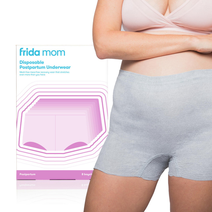 Frida Mom 8pc Postpartum Underwear, Disposable Boyshort Panties, Seamless, Stretch Support, New Mom Essentials, Size Petite (Waist 23in-34in)