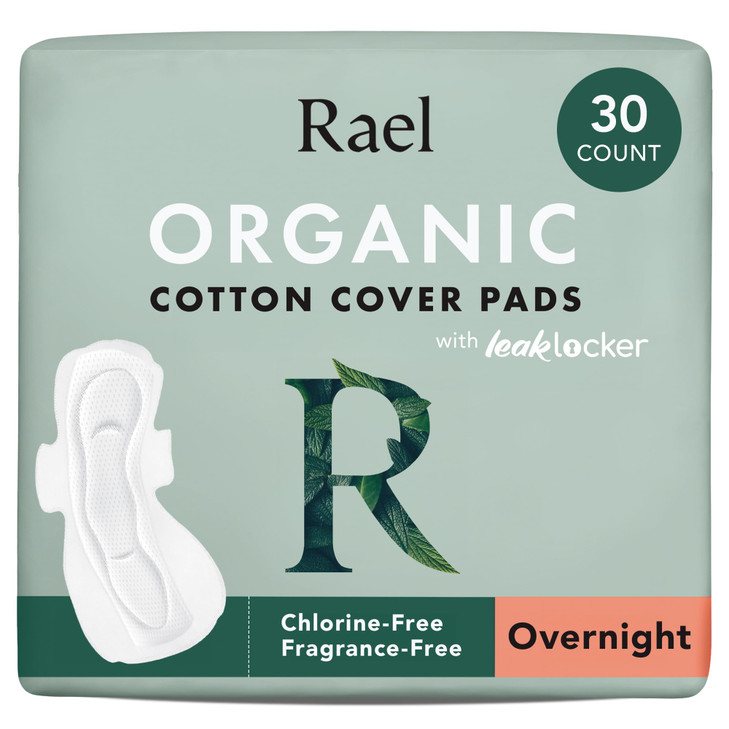 Rael Pads for Women, Organic Cotton Cover - Period Pads with Wings, Feminine Care, Sanitary Napkins, Heavy Absorbency, Unscented, Ultra Thin (Overnig