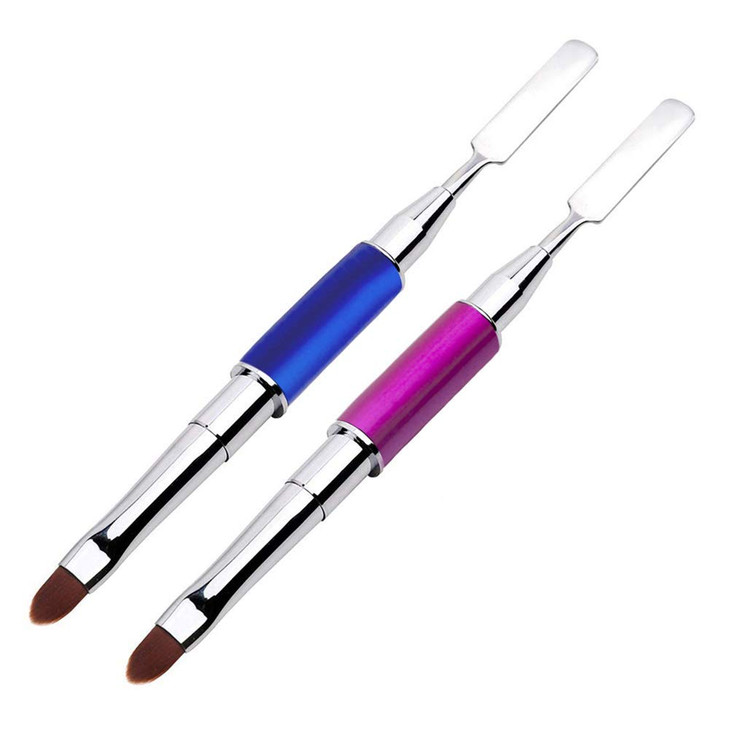 Kalolary 2Pcs Dual-Ended Poly Gel Nail Brush & Picker, 2 in 1 Designs Stainless Steel Brush & Slice Tool for UV Gel Acrylic Nails Extension