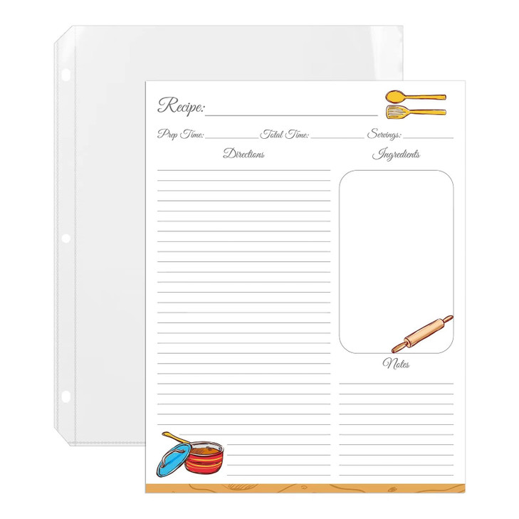 Lubudingjoy Premium Recipe Paper for 8.5" x 11" Binders, Brilliant Design Letter-Size Recipe Card Sheets 30 Count and Plastic Sleeves