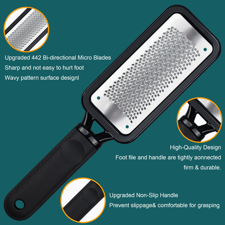 Foot Rasp Foot File, 2 Pcs Stainless Steel Pedicure Callus Remover for Feet, Professional Foot Care Tools for Pedicure to Removes Hard Skin Corns for