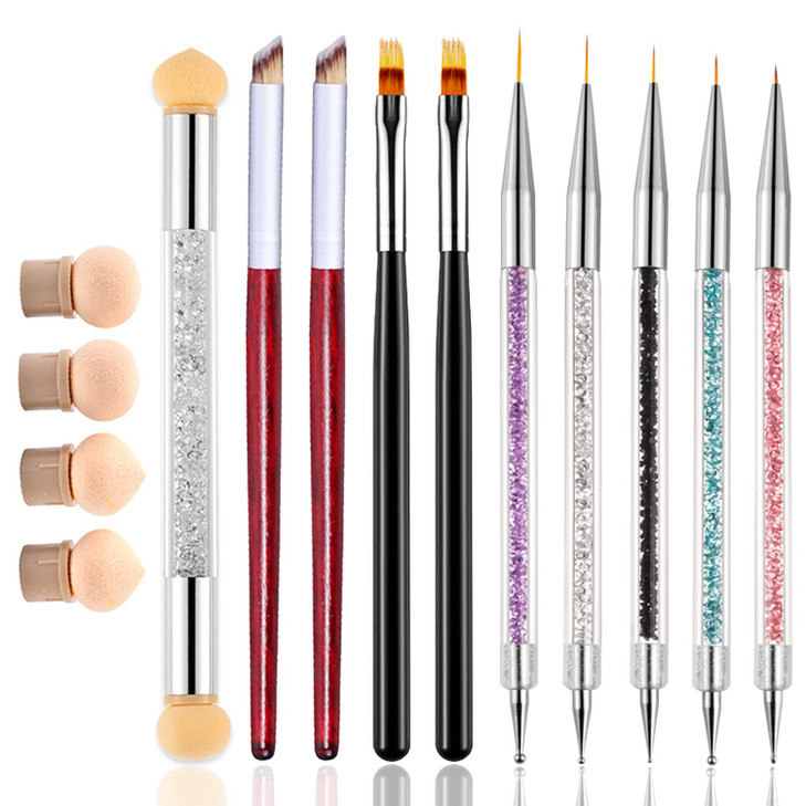 WOKOTO 10 Pcs Nail Ombre Brushes For Acrylic Nails Nail Art Brushes Kit With 4 Nail Sponges Tips Gradient Nail Brushes Ombre 5 Size 2 Way Nail Liner