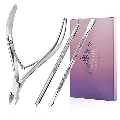 YINYIN Cuticle Trimmer with Cuticle Pusher and Cutter, Professional Stainless Steel Nippers, Cutter Clippers, Cuticle Remover, Pedicure Manicure Tool