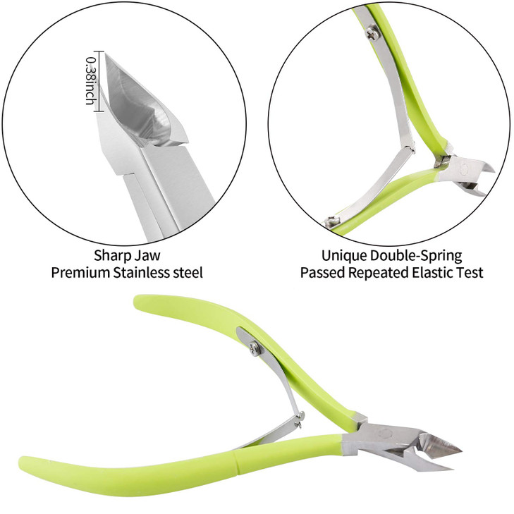 YINYIN Professional Cuticle Trimmer with Pusher and Cutter - Stainless Steel Cuticle Clippers for Fingernails and Toenails (Green)