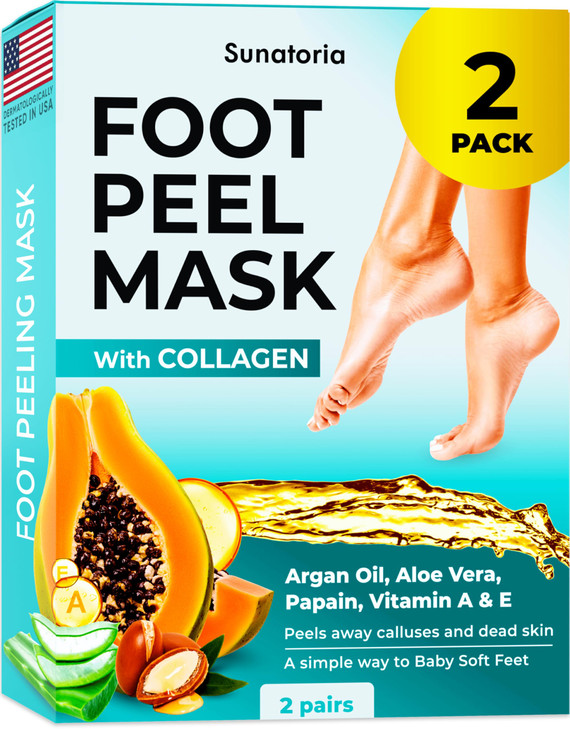 SUNATORIA Foot Peeling Mask (2 Pack)  Exfoliating Foot Mask for Dry Cracked Feet & Calluses  Baby Soft Touch Foot Peel Mask with Aloe Vera  Peelin
