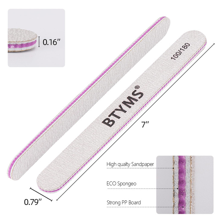 BTYMS 100 Pieces Nail Files 100/180 Grit Double Sided Emery Board Reusable Buffering Files for Natural Nails and Acrylic Nails