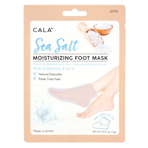 CALA Moisturizing Foot Mask Socks, Sea Salt Essence, Hydrating Spa Booties for Dry, Tired Feet, Nourishing & Calming, No-Rinse Finish, 3 Pairs (10 Mi