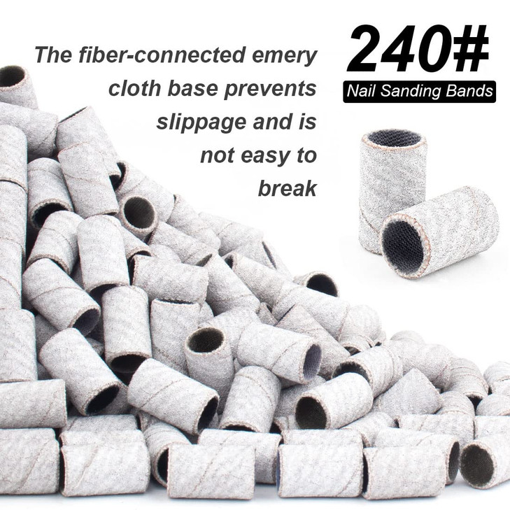 Rolybag Sanding Bands for Nail Drill, 240 Grit Sanding Band Include 100 Fine Grit Sanding Bands and 2 Pcs Mandrel Bit for 3/32" Nail Drill Machine, Z