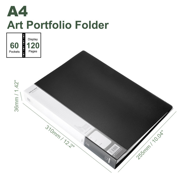 M&G 60-Pocket Binder with PP Plastic Sleeves A4(Black), Art Portfolio Wide Folder with Clear Sheet Protectors, Display 120 Pages for Organizing Docum