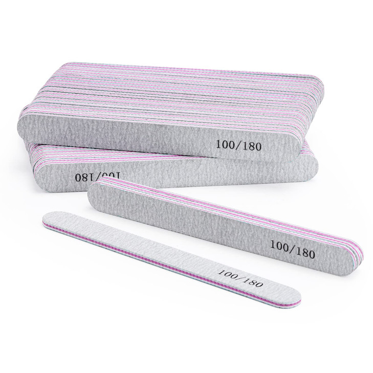 BTYMS 50Pcs Nail Files for Acrylic Nails 100/180 Grit, Reusable Buffering Files Double Sided Emery Boards for Nails