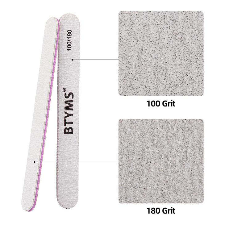 BTYMS 50Pcs Nail Files for Acrylic Nails 100/180 Grit, Reusable Buffering Files Double Sided Emery Boards for Nails