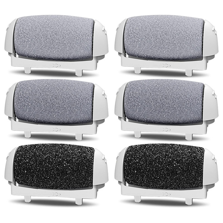 PRITECH Callus Removers 6 Pack Replacement Rollers Heads for Electric Feet File Pedicure Tools, 2 Extra Coarse, 2 Regular Coarse, 2 Fine Coarse Refil