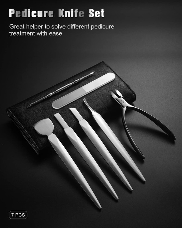 FERYES Pedicure Knife Ingrown Toenail Kit, 7 PCS Professional Pedicure Tool Toenail Grooming Kit, Top Notch Foot Blade, Super Sharp Toenail Clippers