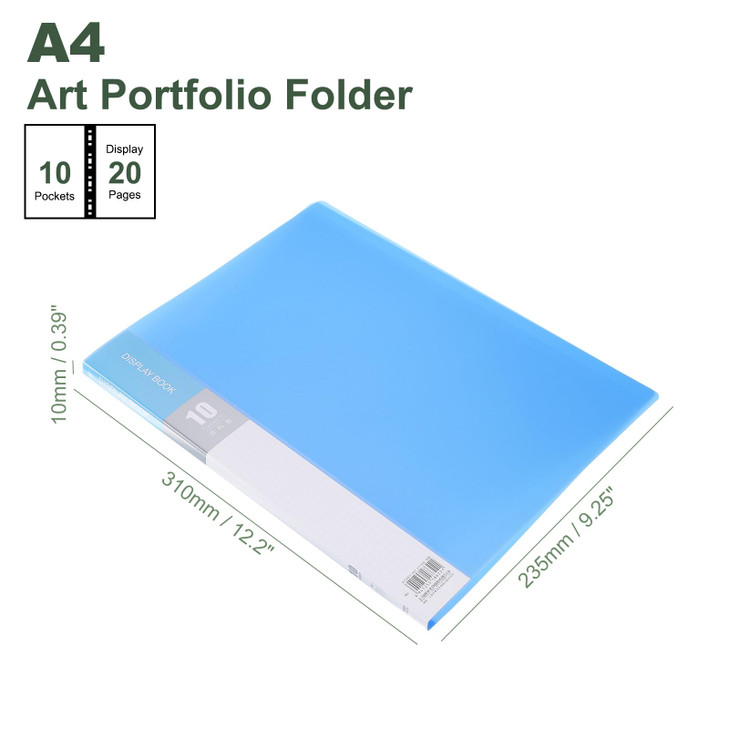 M&G 10-Pocket Binder with PP Plastic Sleeves A4(Blue), Art Portfolio Folder with Clear Sheet Protectors, Display 20 Pages for Organizing Documents, 3