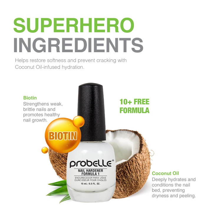 Probelle Nail Hardener Formula 1 - Repair Damaged Nails, Extra Strong Nail Growth Base Coat For Brittle Nails, Grows and Strengthens Soft, Weak Nails