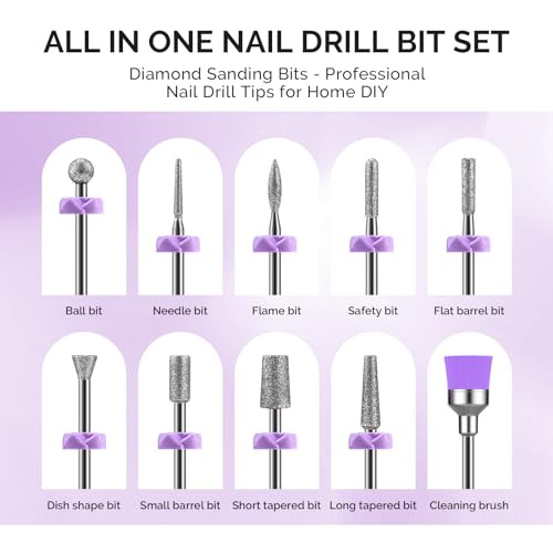 MelodySusie Nail Drill Bits, 10Pcs Diamond Sanding Bit Set with 40pcs Small Sanding Bands (#120#180#240 Grits) with 3.1mm Mandrel Bit, Nail Gel Polis