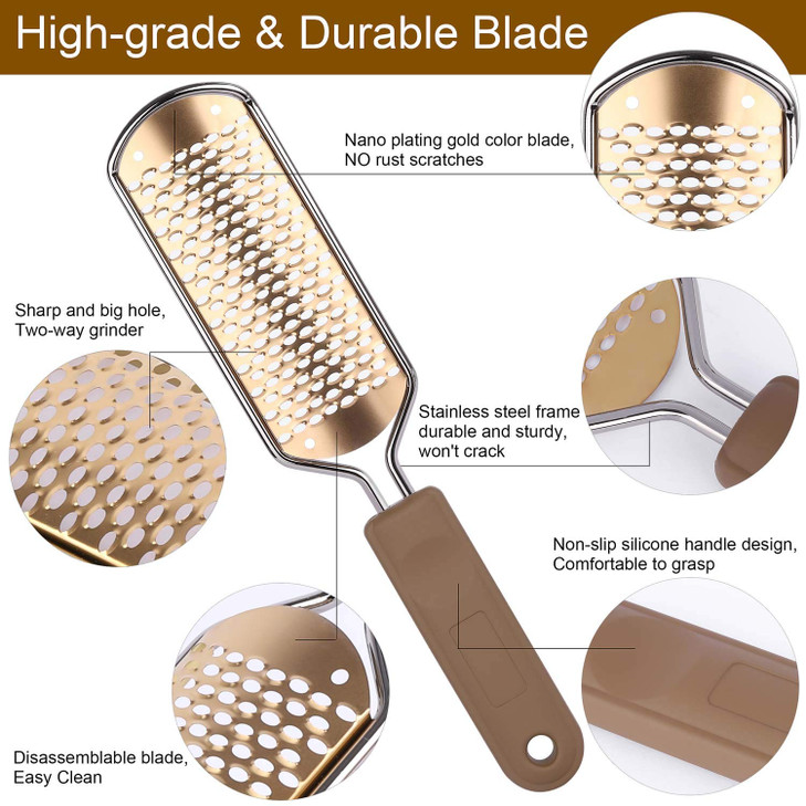 2 Pack Foot File & Rasp Callus Remover - Stainless Steel Coarse & Fine Scraper for Dry/Wet Feet, Professional Dead Skin Scrubber & Cracked Heel Care