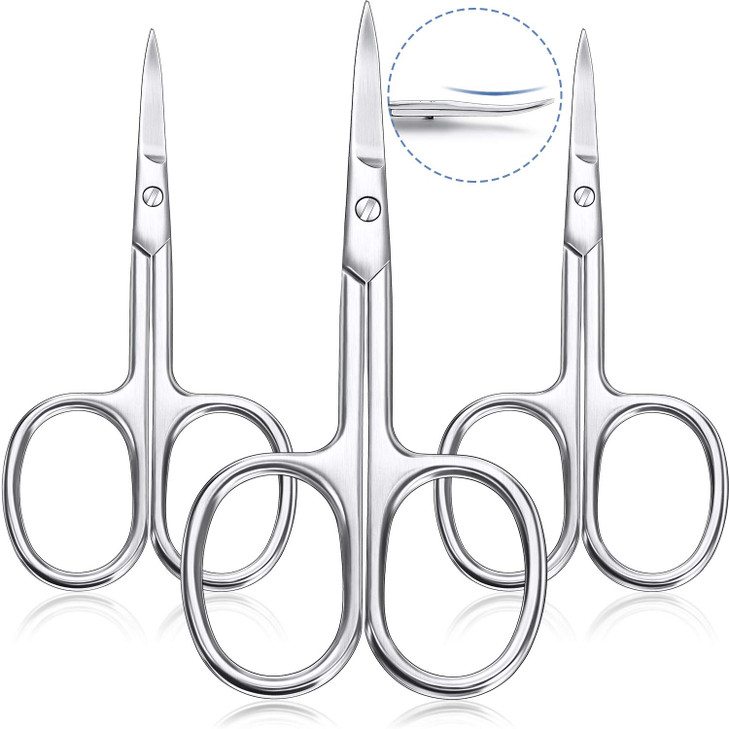 3 Pieces Cuticle Curved Scissors Manicure Scissors Stainless Steel Facial Hair Grooming Shears Multi-purpose Curved Shears Craft for Nail, Eyebrow, E