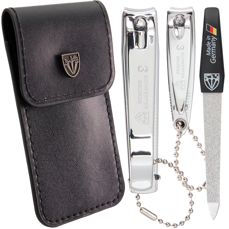 3 Swords Germany  Brand Quality fingernail & toenail Clipper, Manicure, Pedicure Nail Care by with Metal Nail File and case, Silver Color Edition