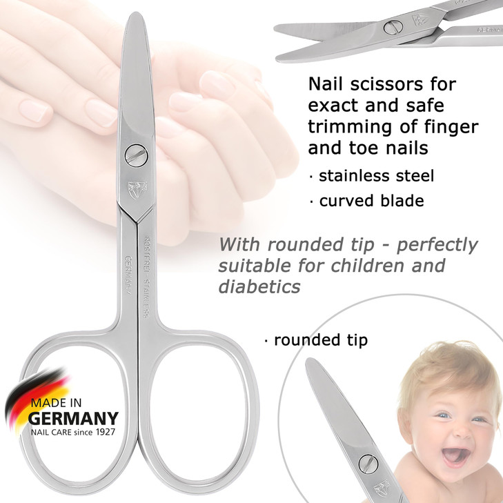 3 Swords Germany - brand quality STAINLESS STEEL INOX CURVED NAIL SCISSORS (1 PIECE) with round tips for DIABETICS - manicure pedicure - nail care by