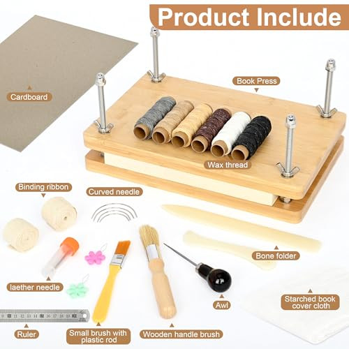 awagas Book Binding Kits, Complete DIY Kit, Book Press Bookbinding Supplies, with Binding Materials? Homemade Journals Repair Kit, Handmade Tools for