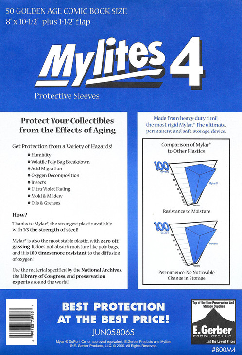 Mylites 4 Golden Age Comic Book Mylar Sleeves 8" x 10 1/2" Plus 1 1/2" Flap