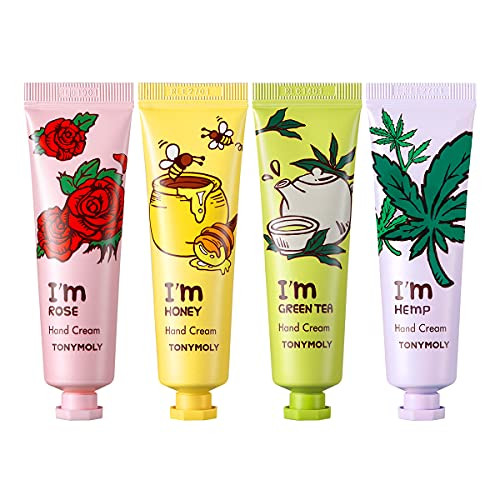 TONYMOLY I'm Hand Cream Assorted 3 or 4 Pack  Hydrating & Nourishing Green Tea, Rose, Honey & Hemp Hand Creams for Soft, Smooth, Non-Greasy Hands